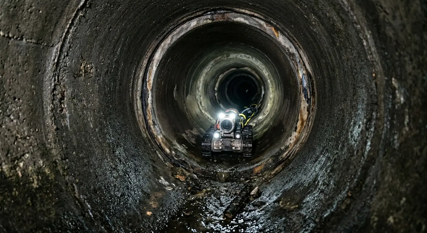 Robotic sewer camera inspecting pipe interior for Sewer Line Cleaning in St. Michael